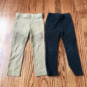 2 Pair - Art Class Girls' Skinny Leggings Green & Black Moto Accents - Size 3t
